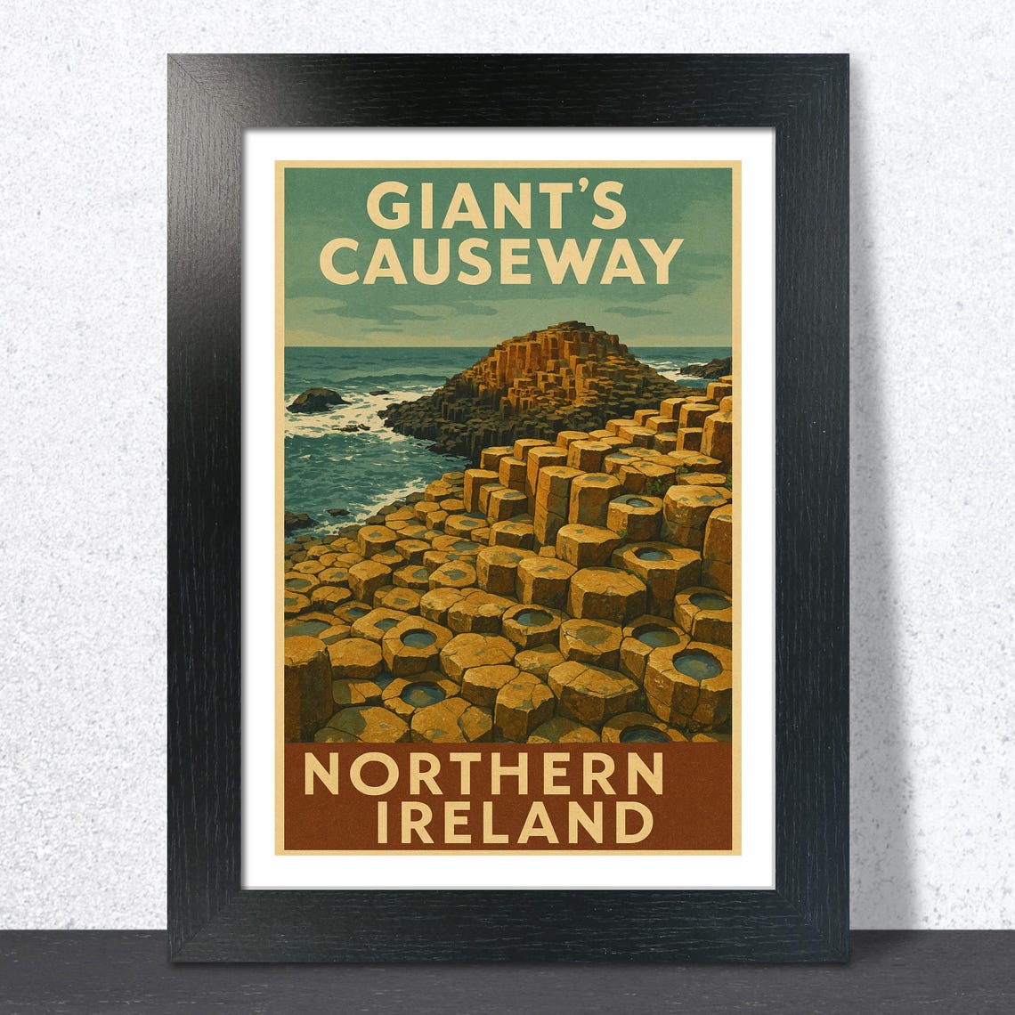Giant's Causeway Northern Ireland Vintage Travel Poster Basalt Cliffs