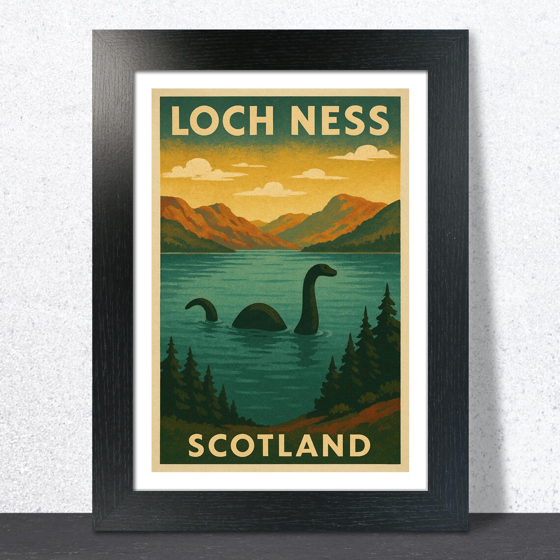 Loch Ness Scotland Vintage Travel Poster Featuring The Nessie Monster