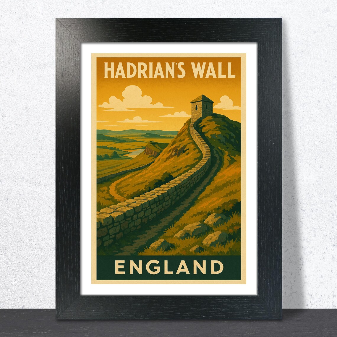 Hadrian's Wall Watchtower England Vintage Travel Style Art Poster