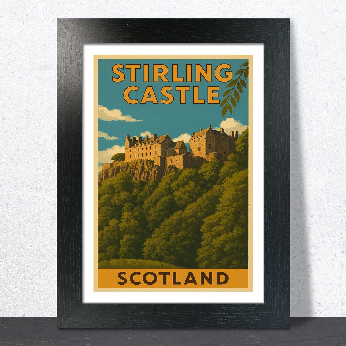 Stirling Castle Scotland Teal Sky Crag Vintage Travel Poster