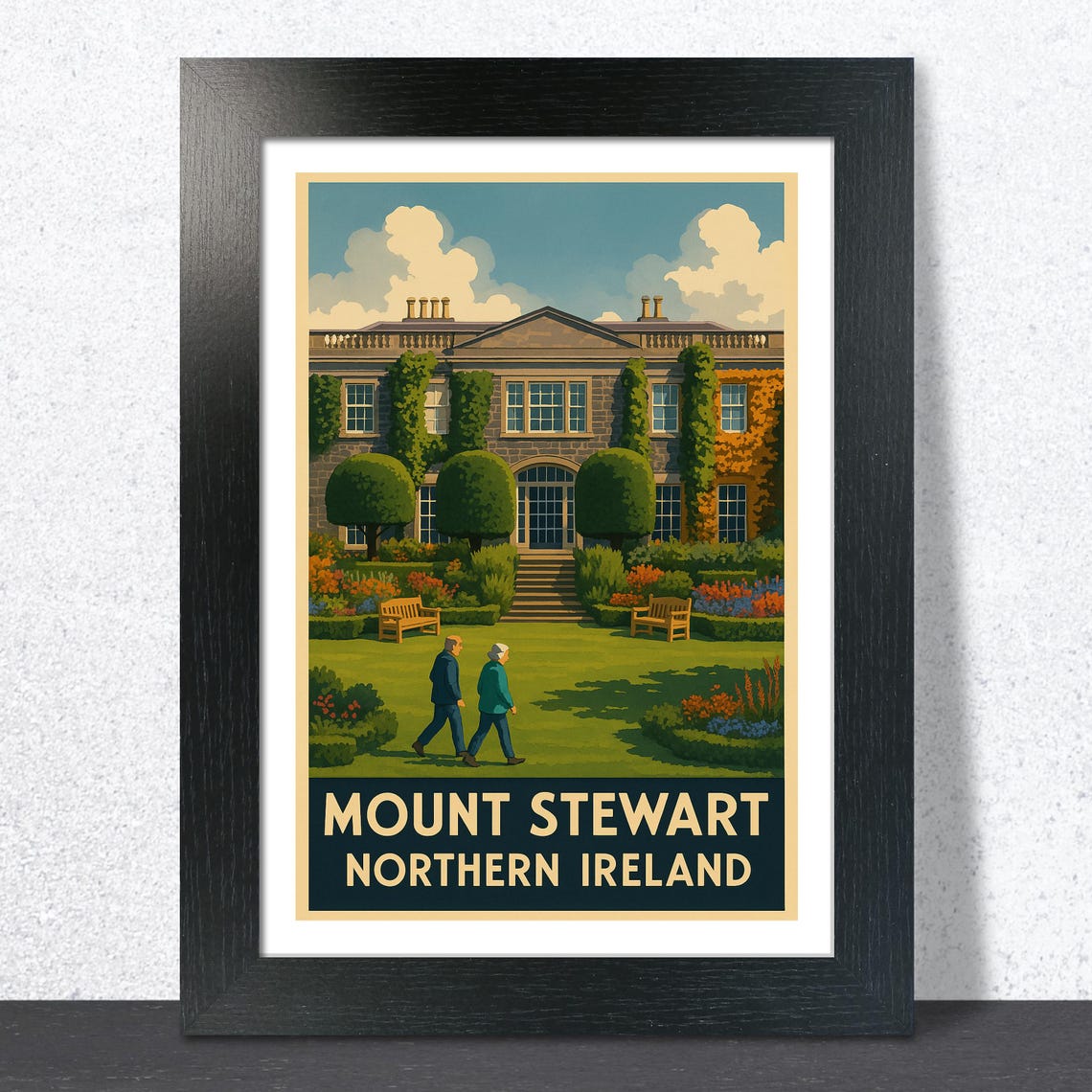 Mount Stewart Northern Ireland Vintage Travel Poster Garden Stroll