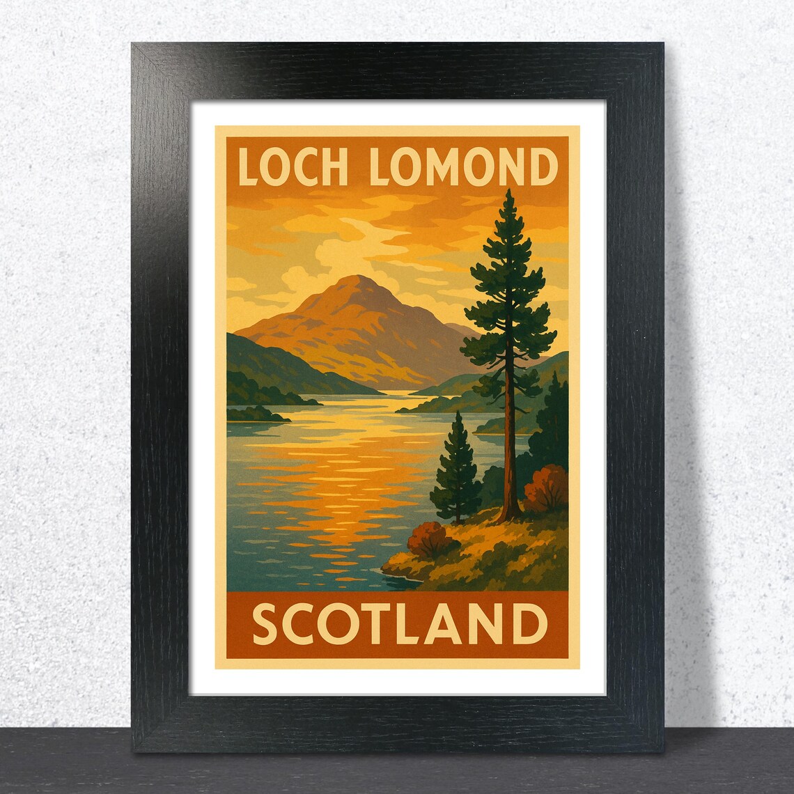Loch Lomond Scotland Vintage Golden Sunset Lake Shore Poster