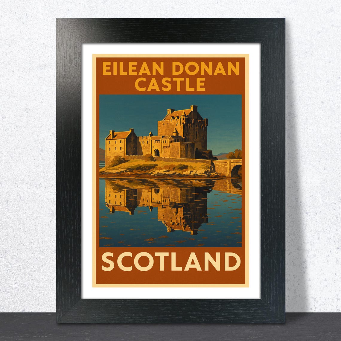 Eilean Donan Castle Reflection Vintage Scotland Travel Poster