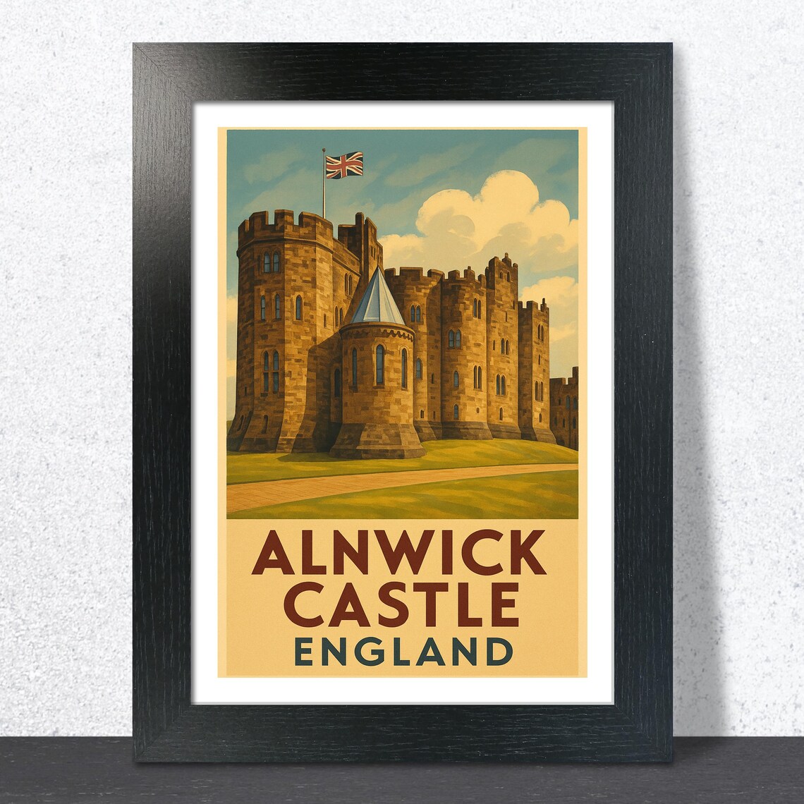 Alnwick Castle England Daytime Castle View Vintage Travel Poster