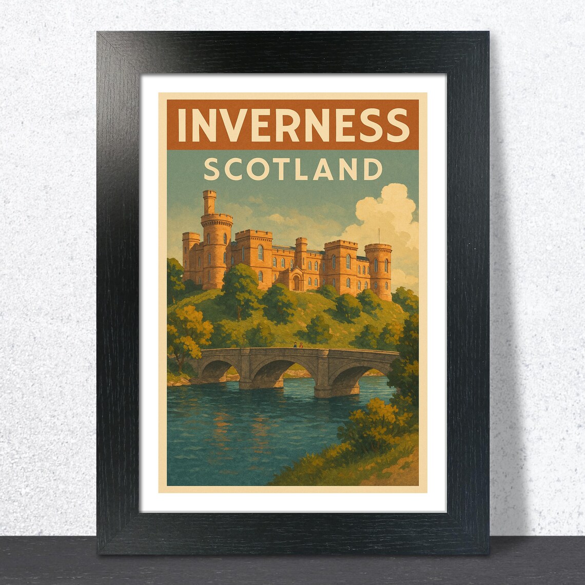 Inverness Scotland Vintage Travel Castle Bridge River Poster