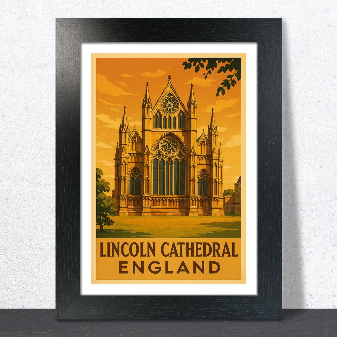 Historic Lincoln Cathedral England Gothic Vintage Travel Poster