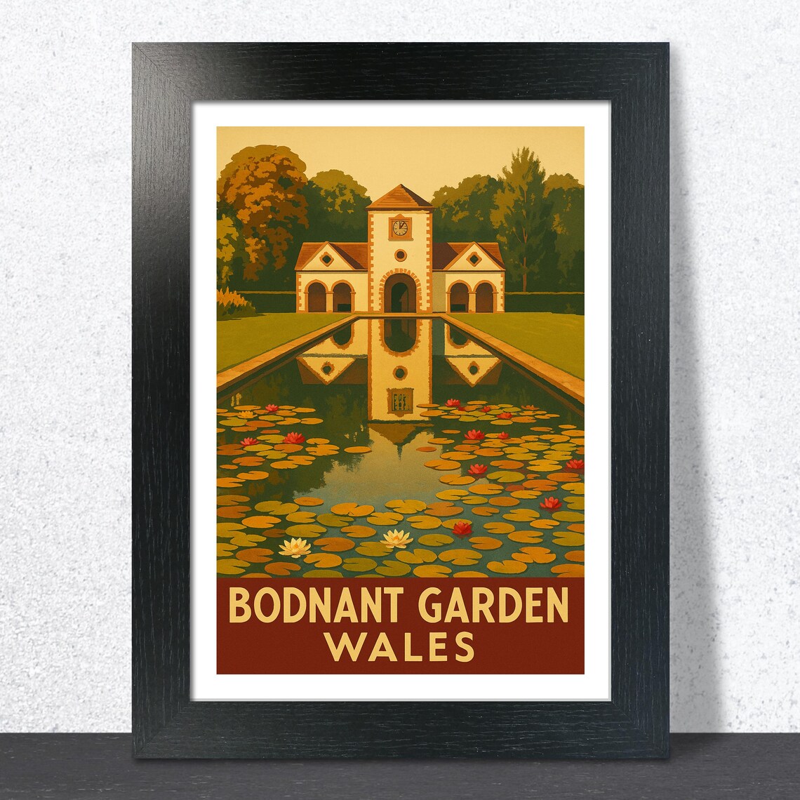 Bodnant Garden Wales Lily Pond Manor Vintage Travel Wall Poster