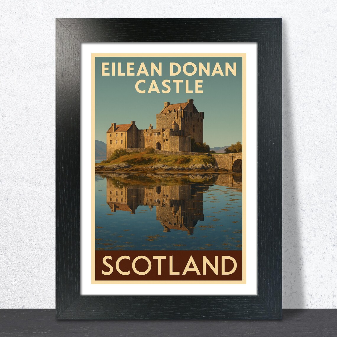 Eilean Donan Castle Lakeside Reflection Teal Scotland Travel Poster