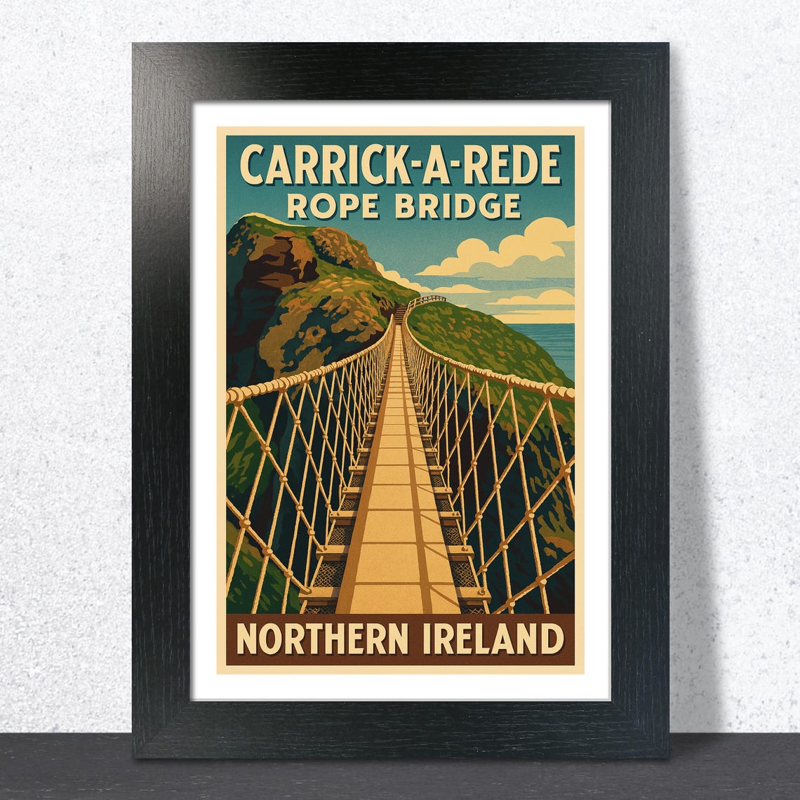 Carrick-a-Rede Rope Bridge Northern Ireland Vintage Travel Poster
