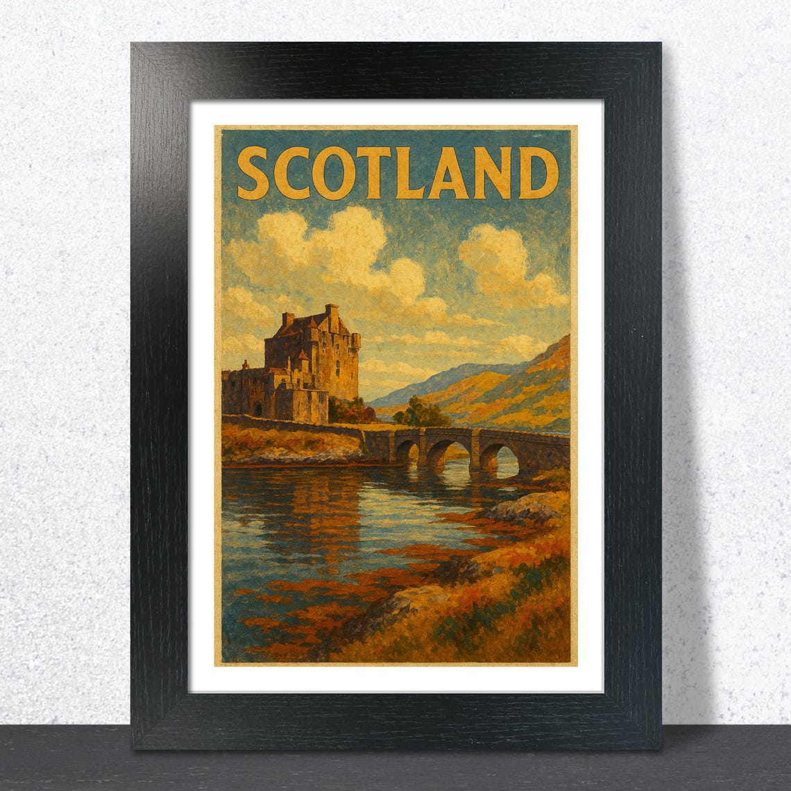 Scotland Eilean Donan Castle Bridge Over Loch Vintage Travel Poster