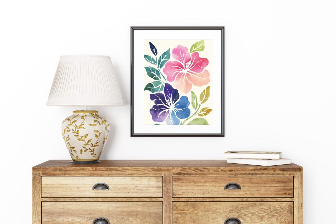 Pink Purple Hibiscus Blooms Watercolor Botanical Home Decor Poster - Image 8