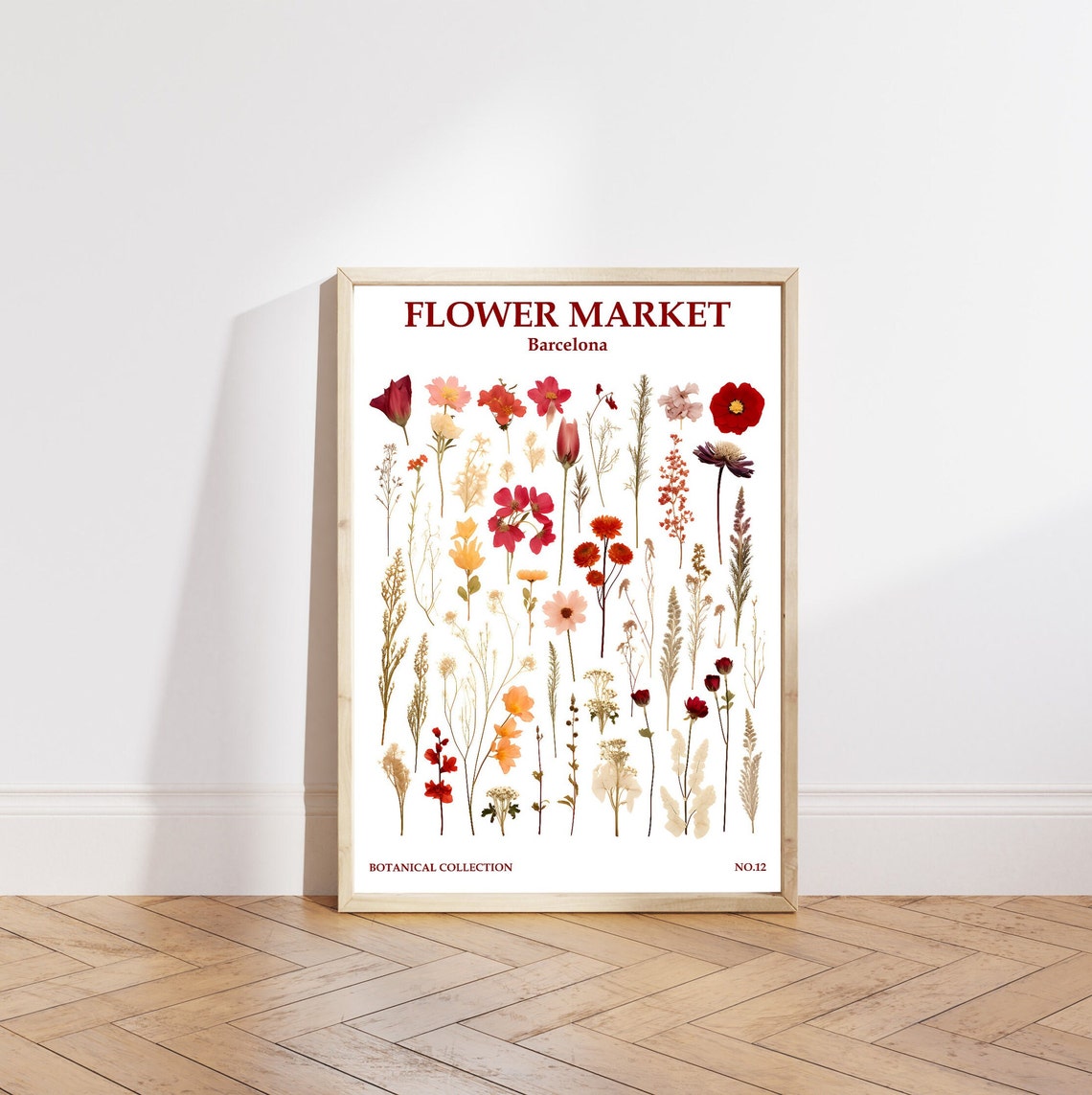 Barcelona Flower Art Downlad Flower Market Print Dried Flower Pressed Wall Art Wildflowers Art Flower Market Poster - Image 5