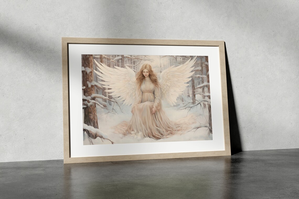 Vintage Angel Art Print, Christmas Winter Angel - Image 3