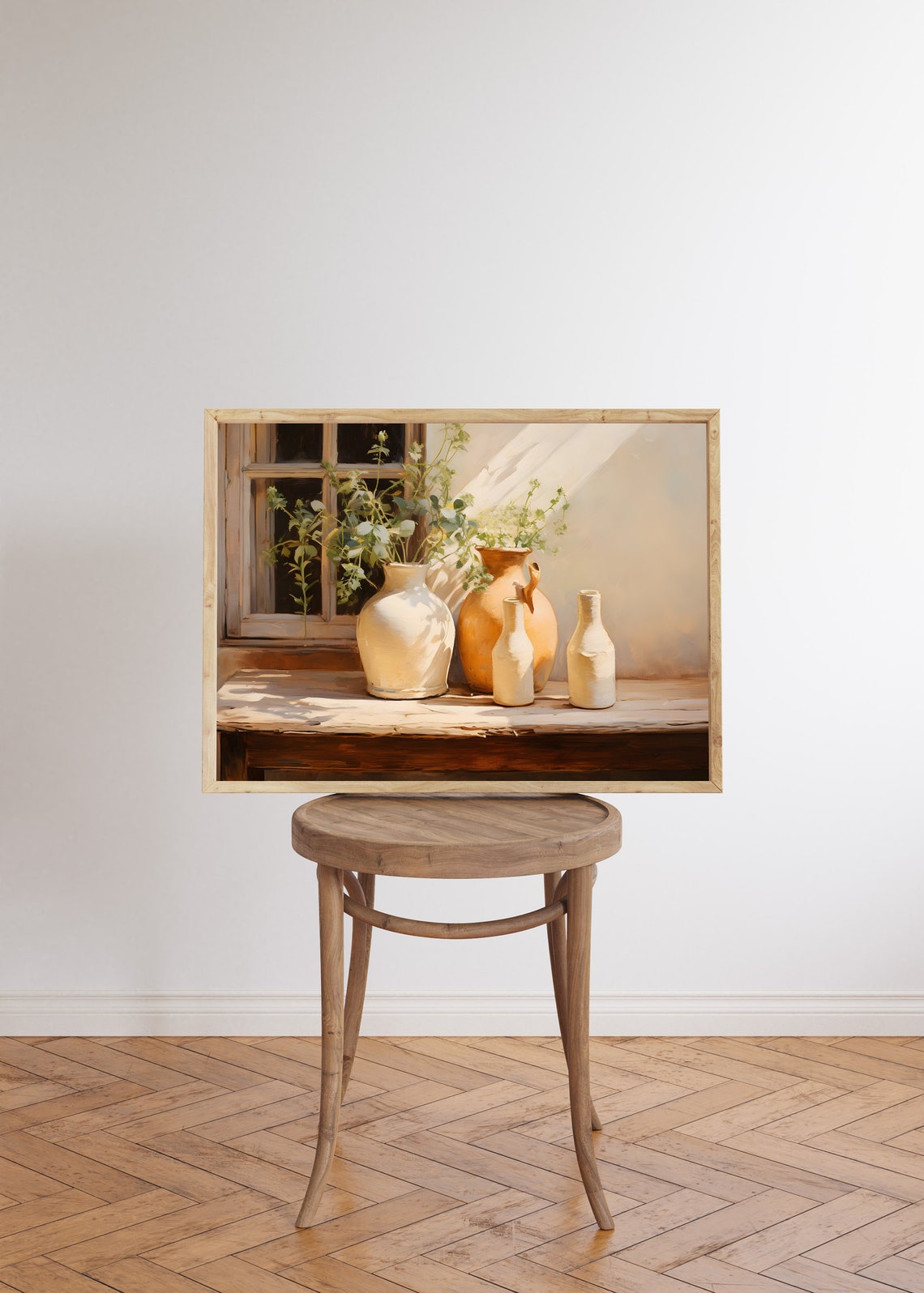 Sunlit Window with Terracotta Vases Cottage Kitchen Wall Art - Image 5