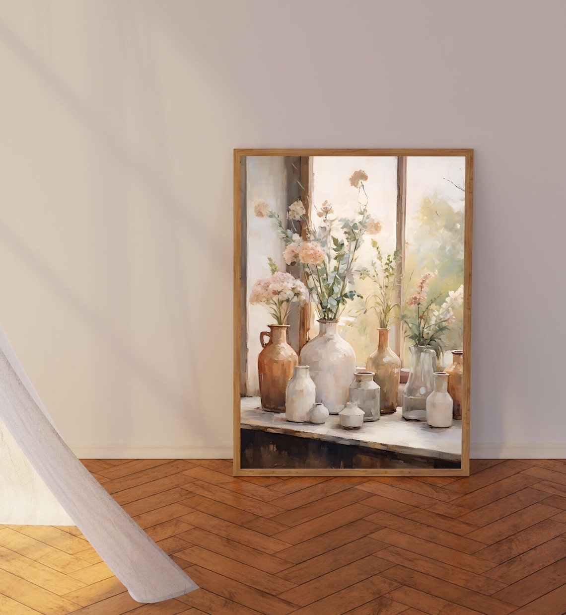 Clay Vases with Wildflowers on Sunlit Sill Watercolor Poster - Image 3