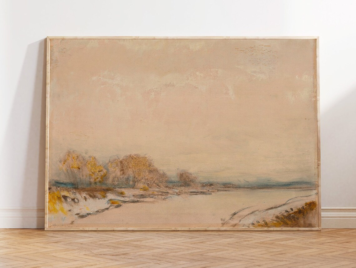 Neutral Minimalist Muted Beige Landscape Antique Painting Poster