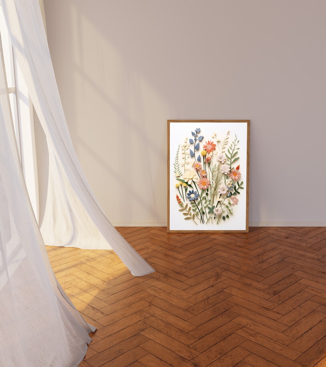 Colorful Pressed Wildflower Daisies Botanical Flat Lay Art Poster - Image 3