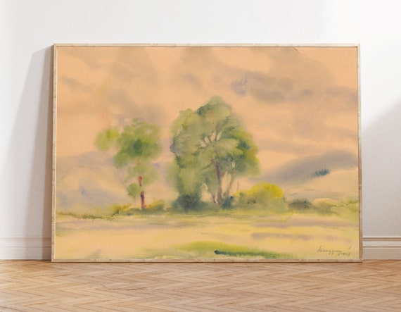 Watercolor Landscape Print Aesthetic Wall Art Minimalist Watercolor Watercolour Painting Neutral Watercolor Landscape