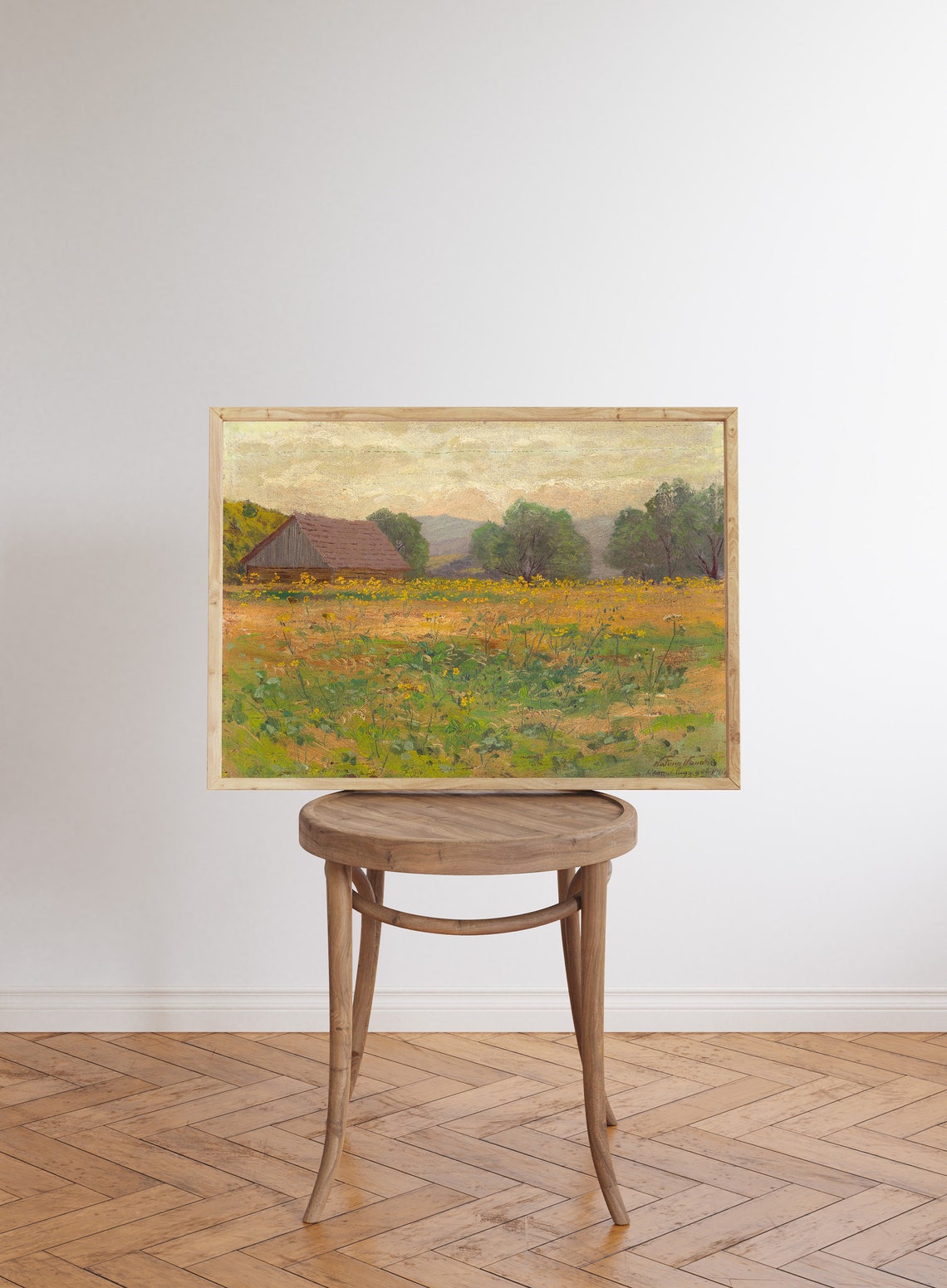 Rustic Barn Among Yellow Wildflowers Vintage Farm Painting Poster - Image 6