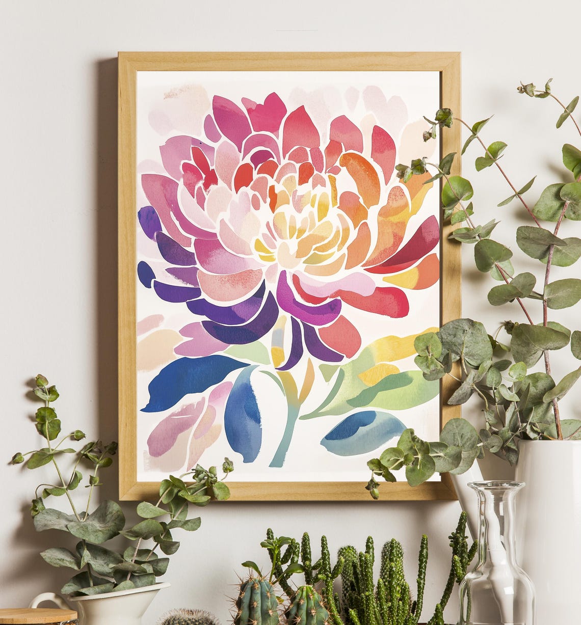 Giant Pink Chrysanthemum Bloom Watercolor Floral Home Decor Poster - Image 5