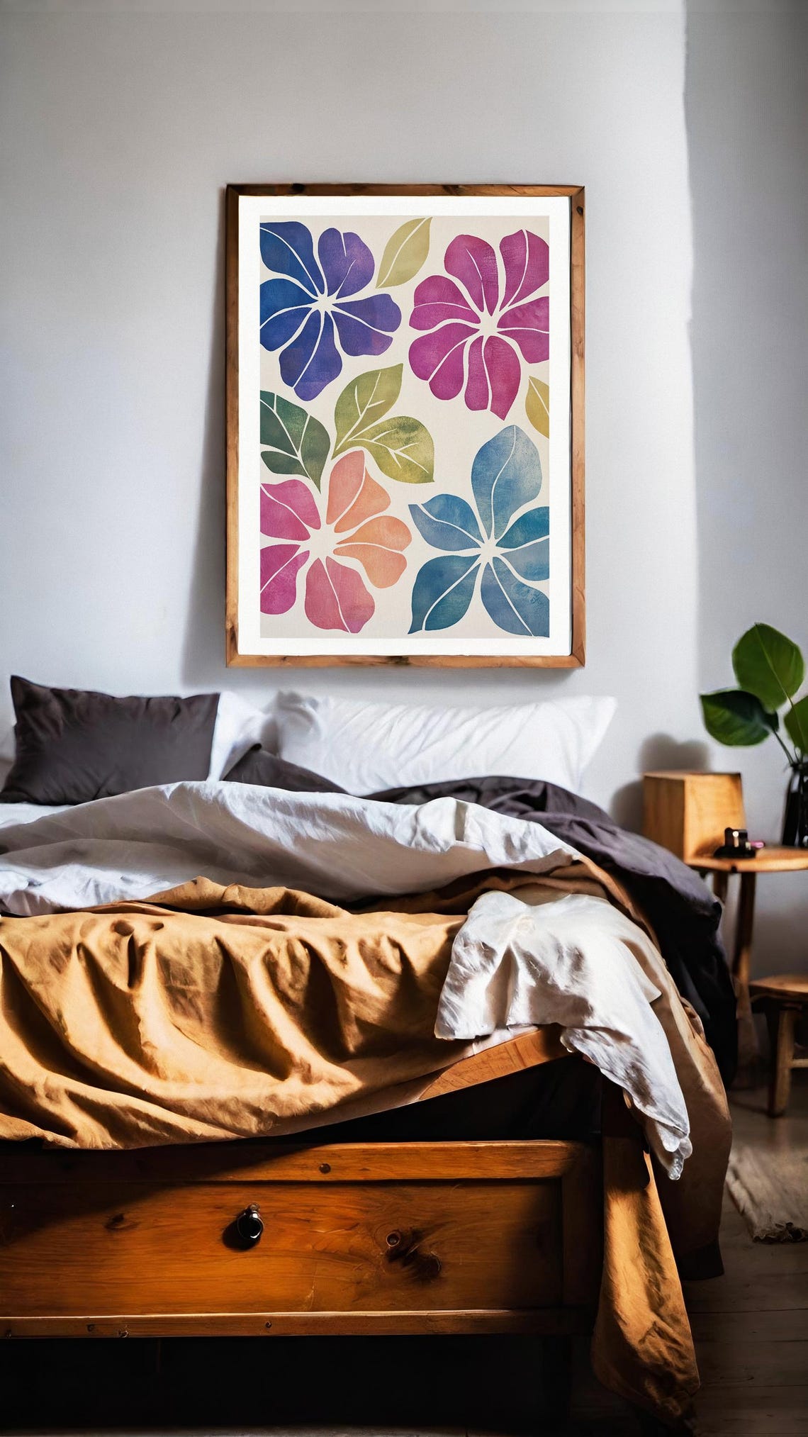 Bold Tropical Blooms Blue Magenta Orange Botanical Home Decor Poster - Image 2
