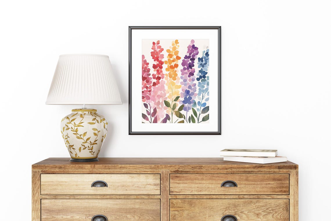 Rainbow Watercolor Wildflower Stems Modern Floral Art Poster - Image 8