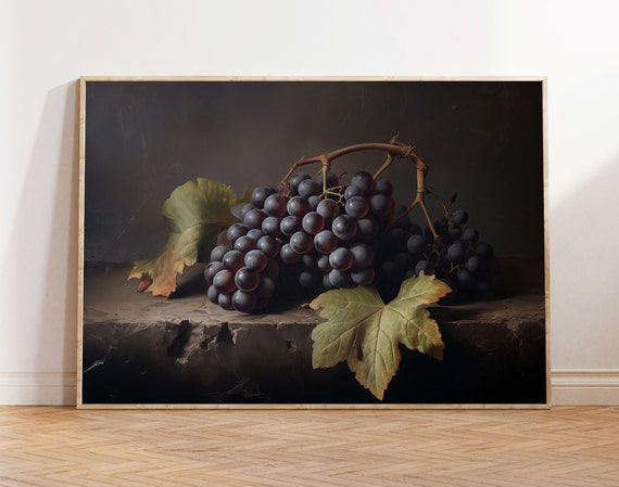 Grape Painting Fruits Still Life Still Life Print Grape Kitchen Decor Grapes Art Print Moody Still Life Vintage Fruit Art