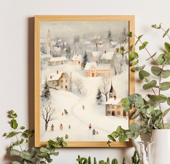 Vintage Town Christmas Village Winter Wall Art Print