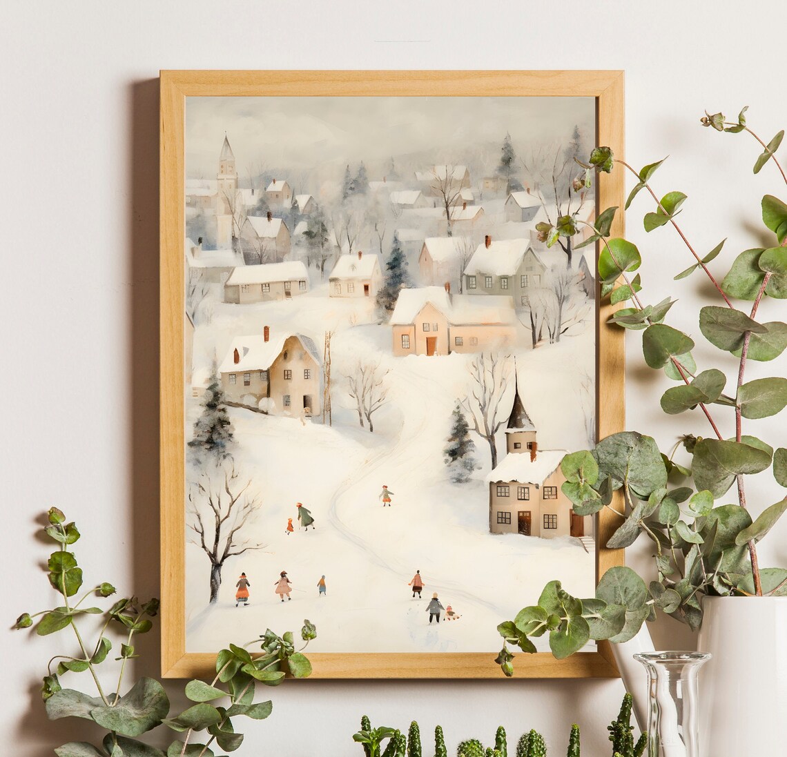 Vintage Town Christmas Village Winter Wall Art Print