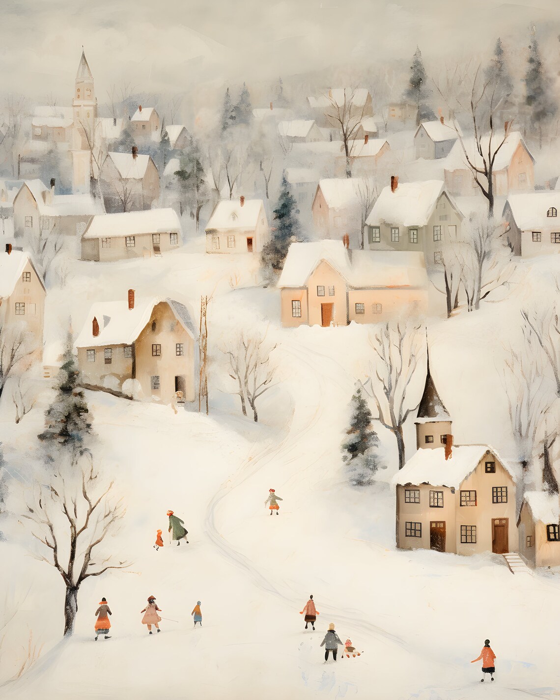 Vintage Town Christmas Village Winter Wall Art Print - Image 6