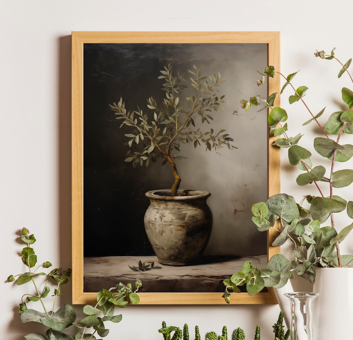 Vintage Olive Tree Painting, Mediterranean Wall Art