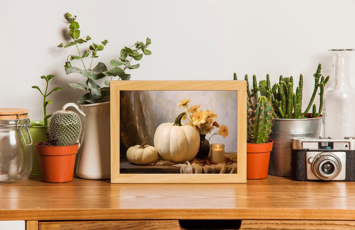 Beige Pumpkins, Farmhouse Autumn Still Life Art Print - Image 3
