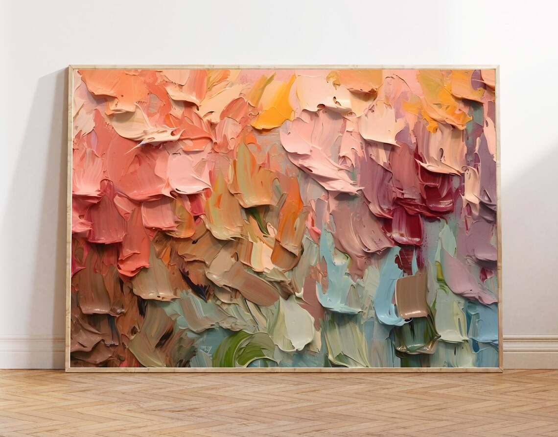 Colorful Impasto Abstract Painting Pastel Palette Knife Art Poster