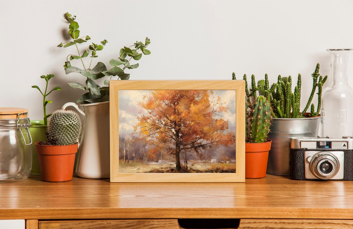 Moody Autumn Woods Trees Painting, Rustic Art - Image 6