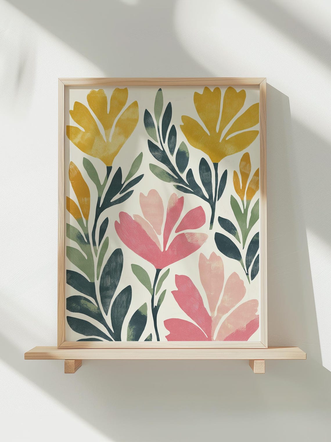 Matisse Style Cutout Floral Gold Pink Green Botanical Poster
