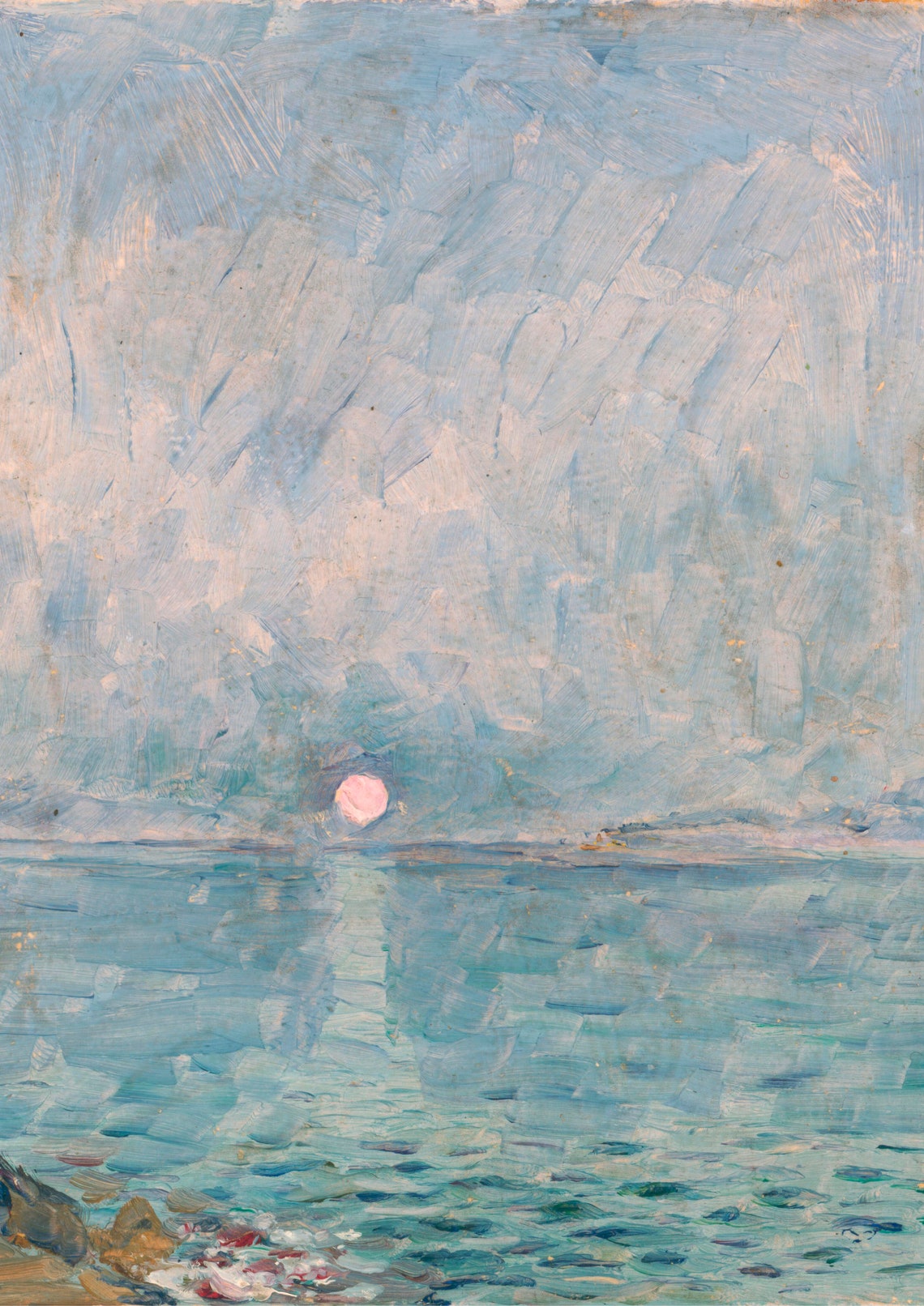 Moonrise Over Calm Sea Blue Impressionist Seascape Painting Poster - Image 2