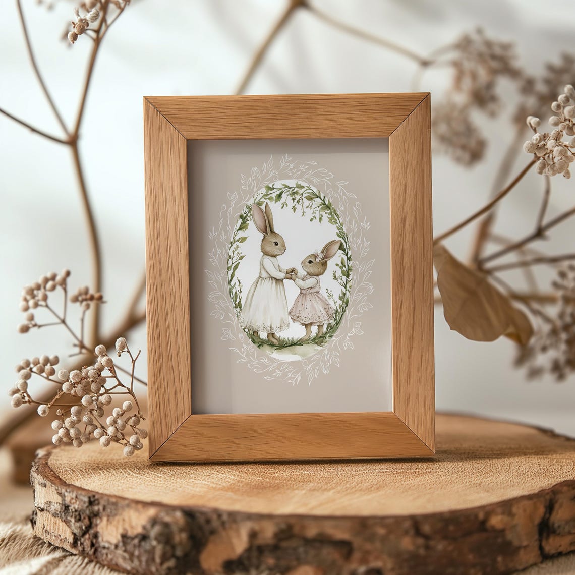 Two Bunny Sisters Holding Hands Under a Leafy Garden Arch Poster - Image 6