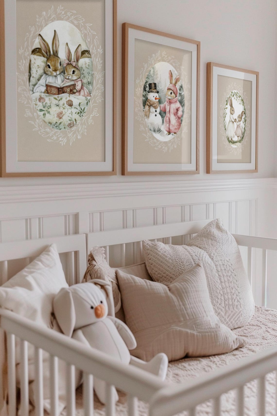 Two Bunnies in Nightgowns Reading a Book in a Floral Bed Poster - Image 4