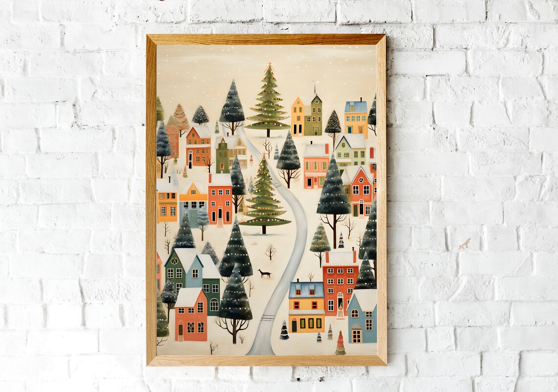 Xmas Winter Town Christmas Village Wall Art Print - Image 2