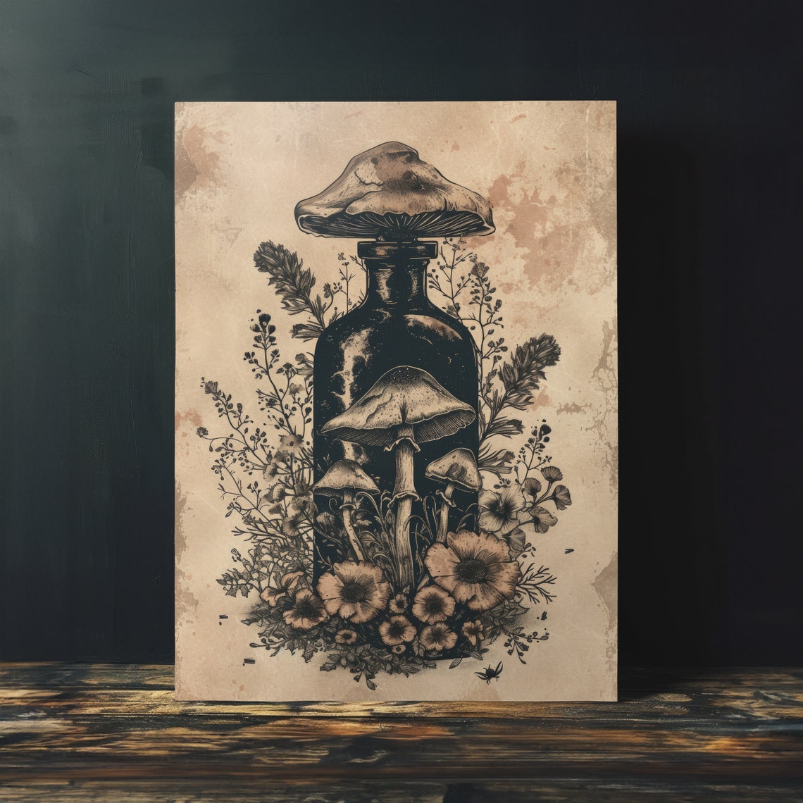 Mushroom Apothecary Bottle Vintage Illustration Dark Cottagecore Print - Image 4