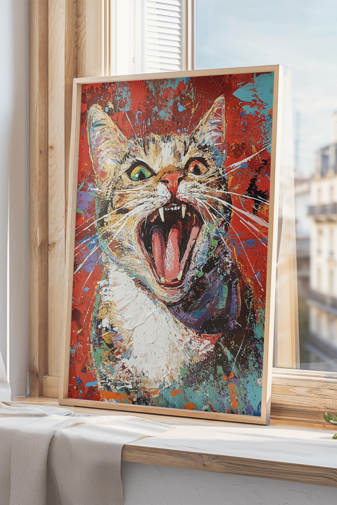Feisty Cat Mouth Open Pop Art Poster Vibrant Bold Feline Portrait Decor - Image 3