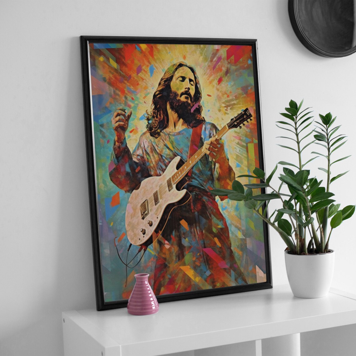 Rock Star Jesus Electric Guitar Colorful Confetti Pop Art Poster - Image 4