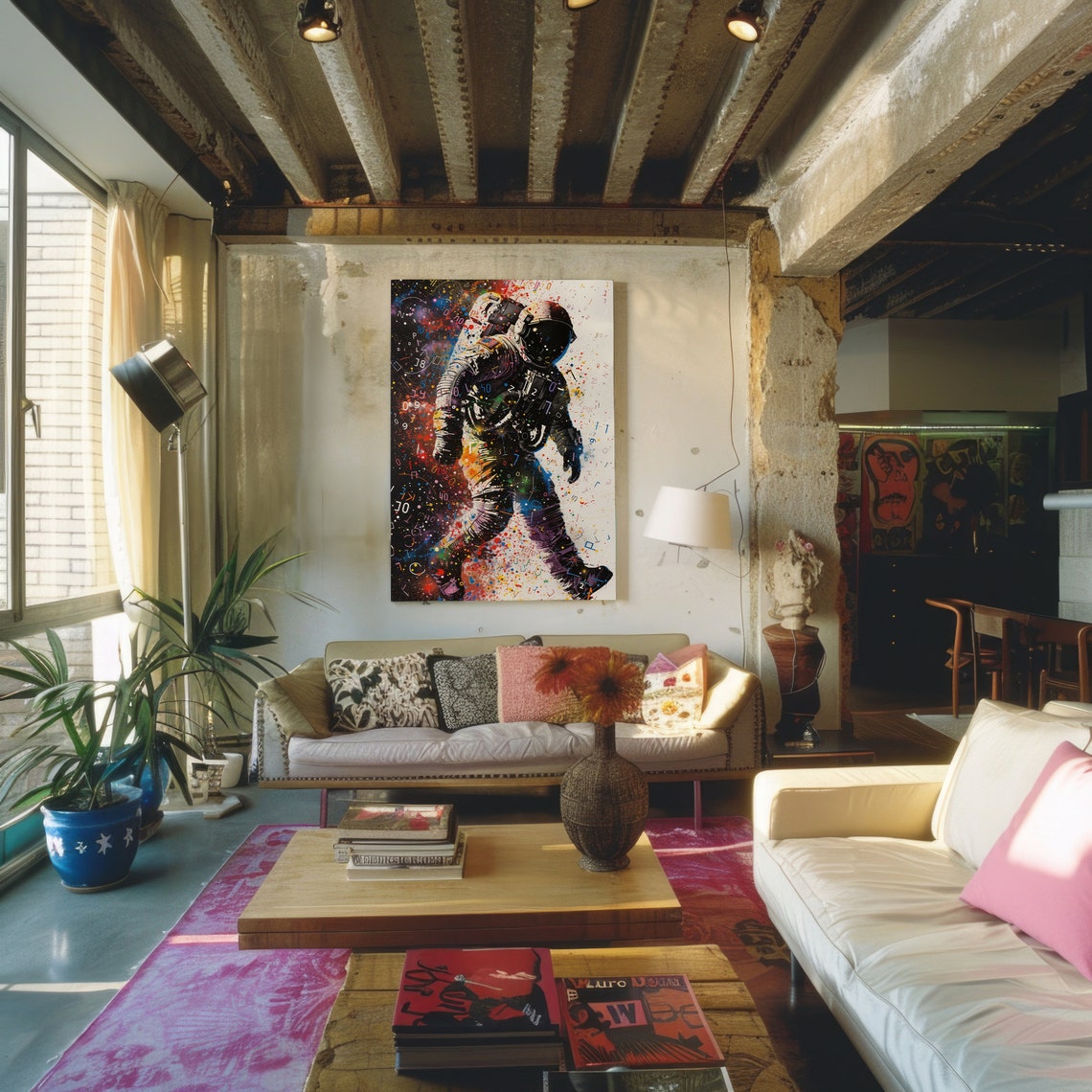 Astronaut Floating Cosmic Graffiti Space Numbers Pop Art Print - Image 2