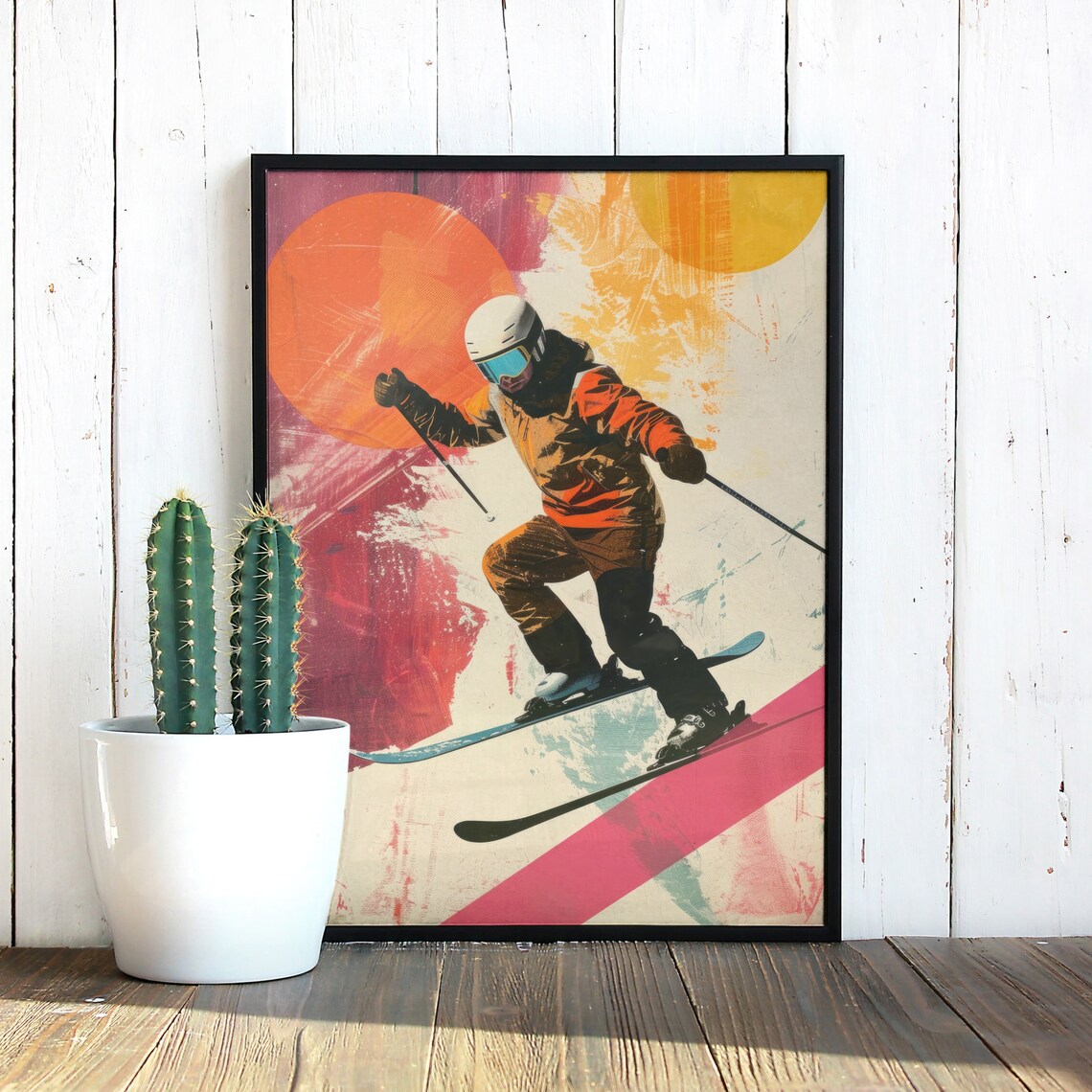 Retro Alpine Skier Jump Vintage Style Winter Sports Art Poster - Image 3