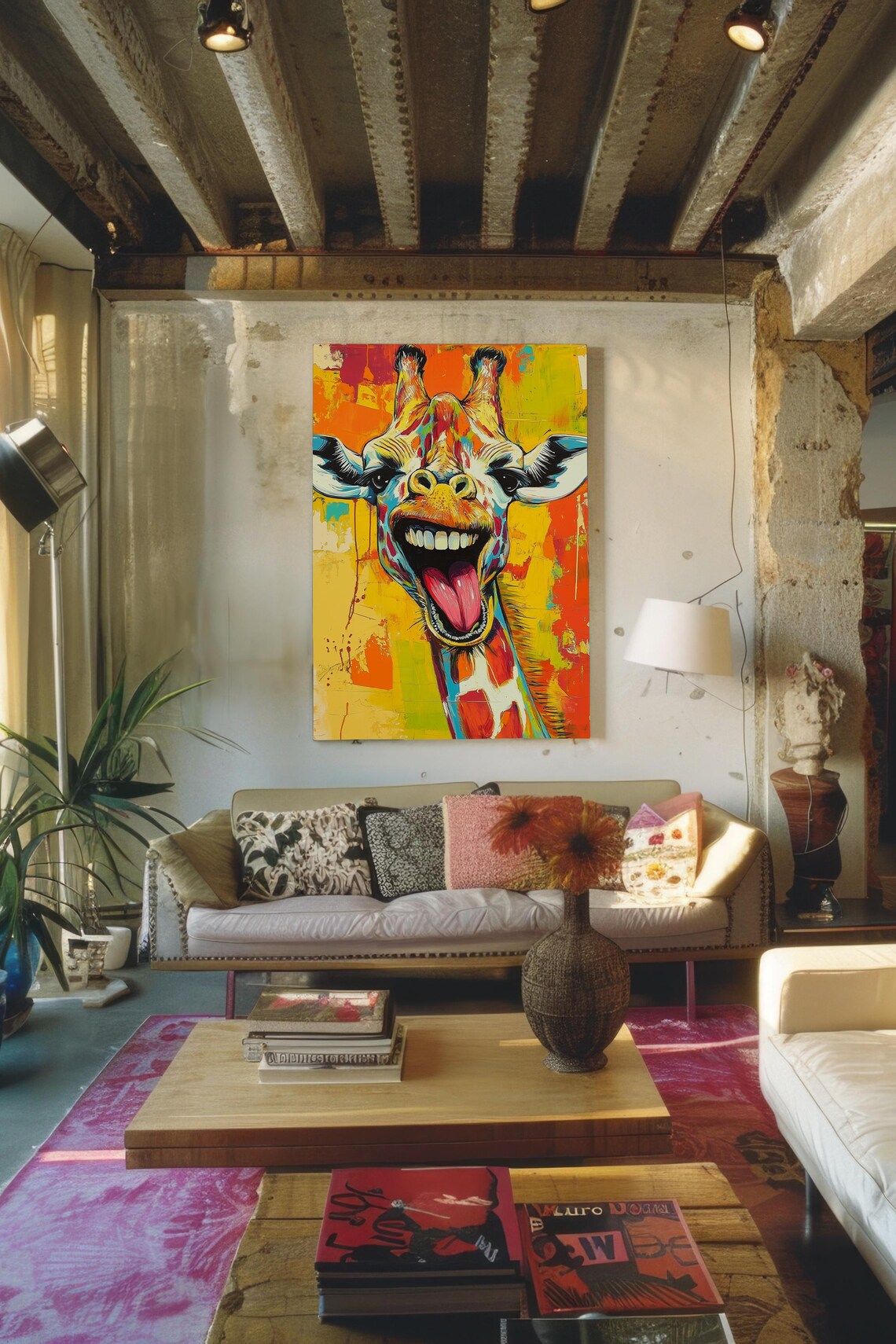 Funky Giraffe Pop Art Poster, Whimsical Animal Portrait - Image 4