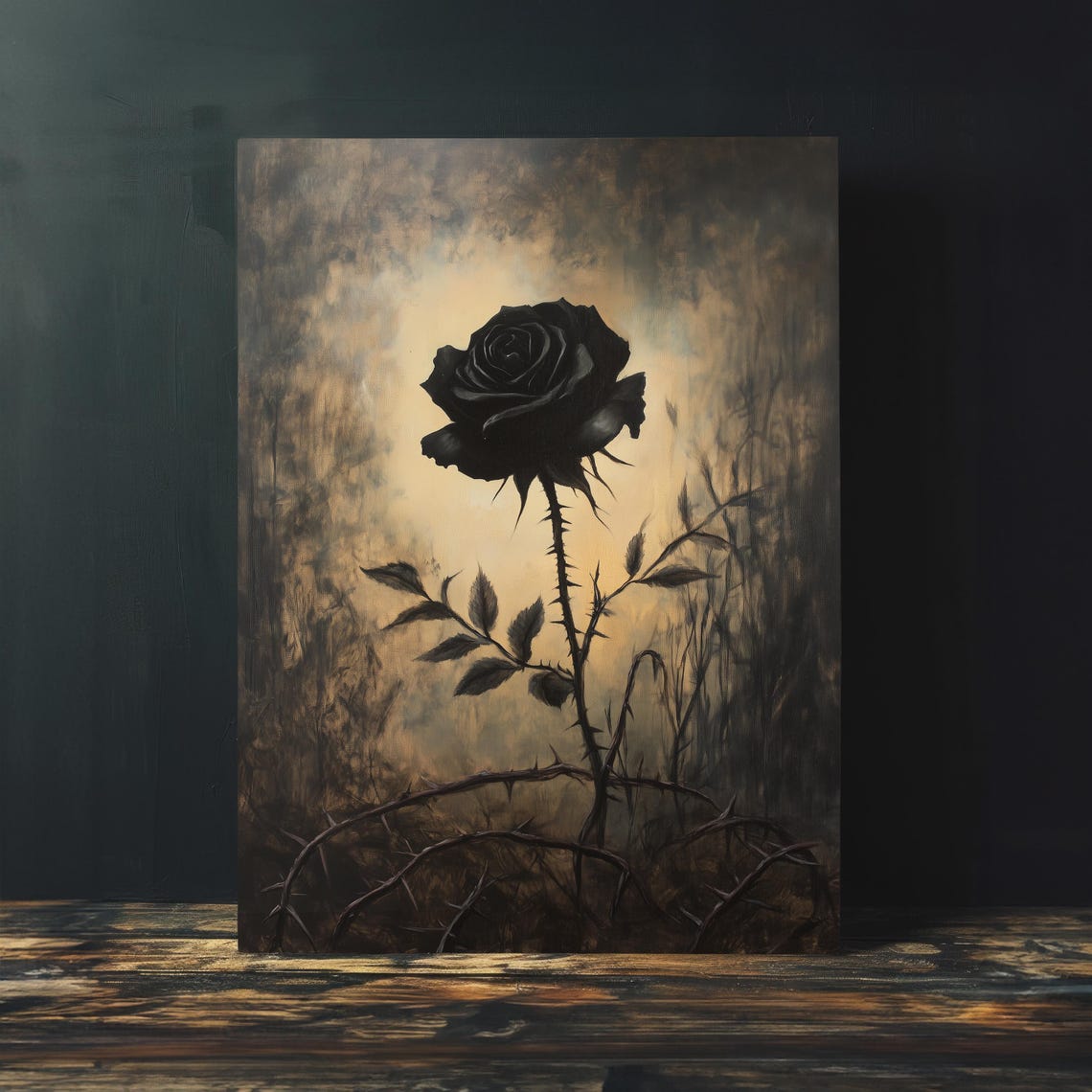 Black Rose in Gold Frame Gothic Romantic Floral Painting Poster - Image 4