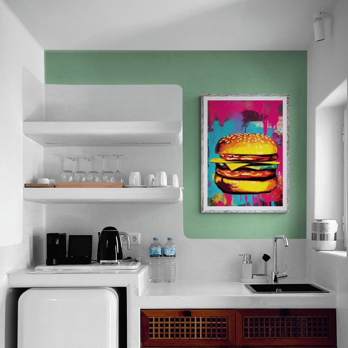 Cheeseburger Graffiti Pop Art Pink Teal Splash Kitchen Poster - Image 3