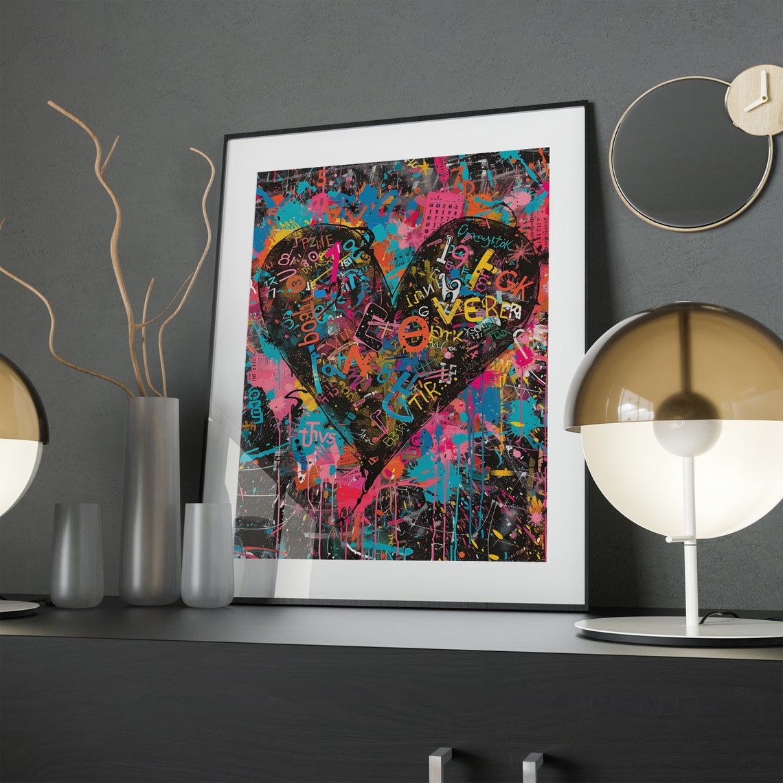 Graffiti Heart Pop Art Print Vibrant Neon Street Art Wall Decor - Image 2