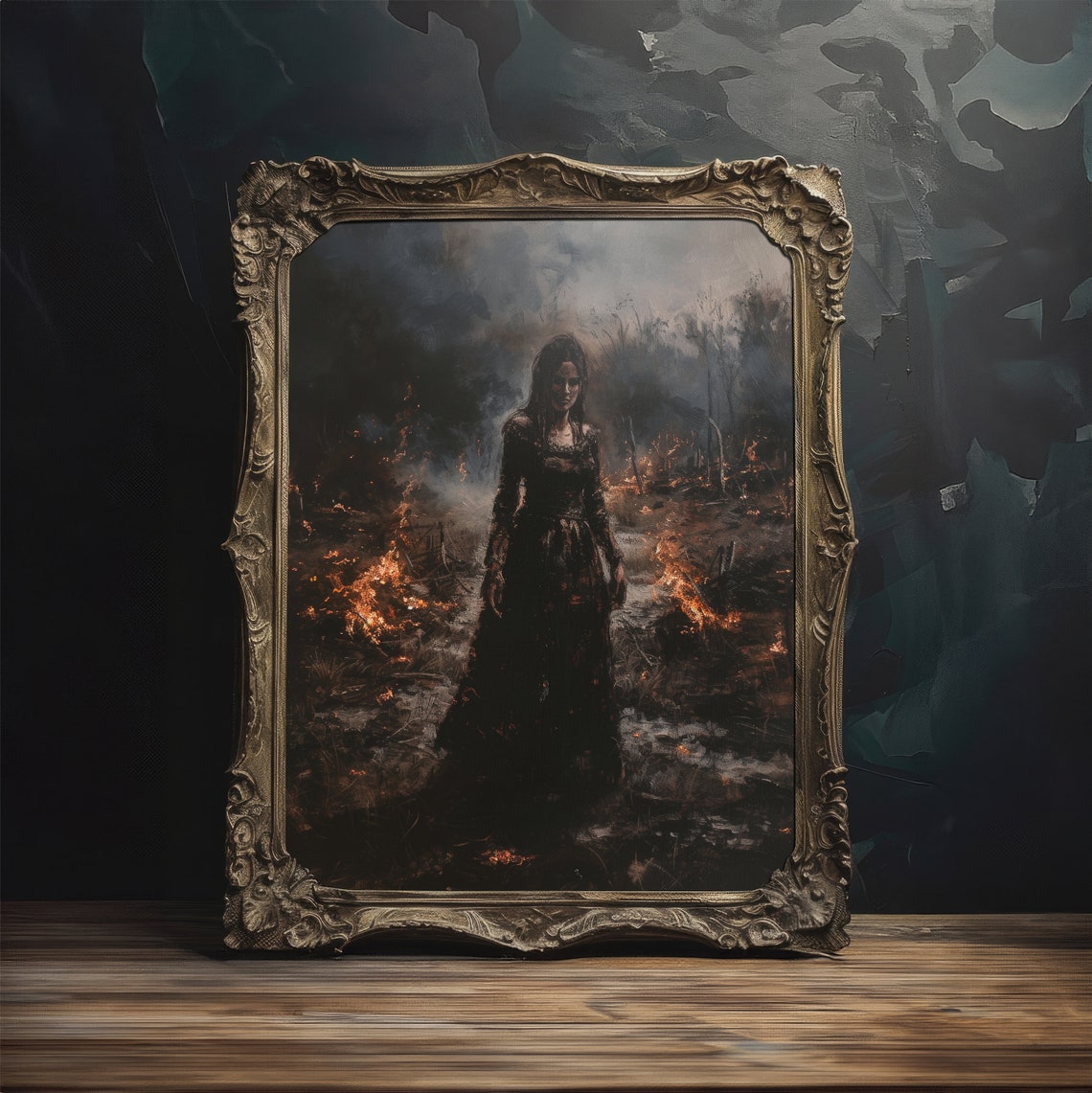 Fire Witch Vintage Oil Painting Burning Forest Gothic Art Poster - Image 4