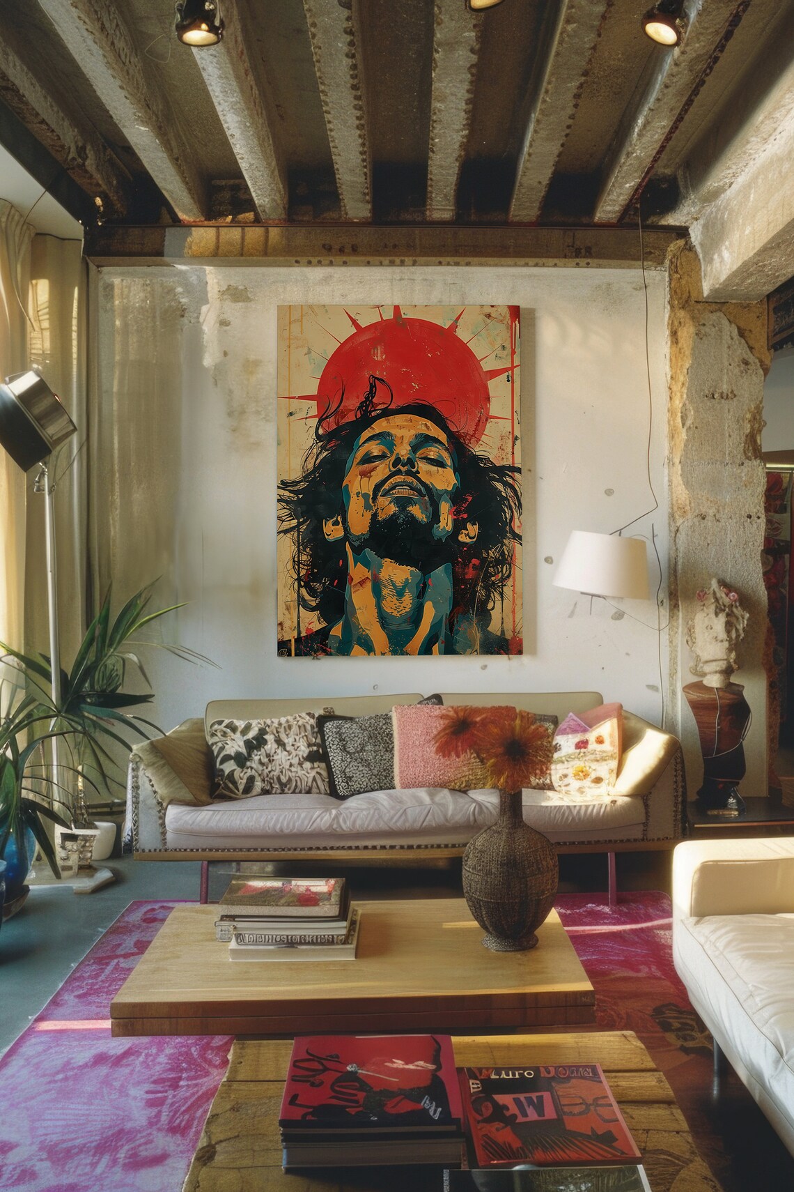 Moody Jesus Portrait Red Sun Pop Art Poster Retro Christian Wall Decor - Image 2
